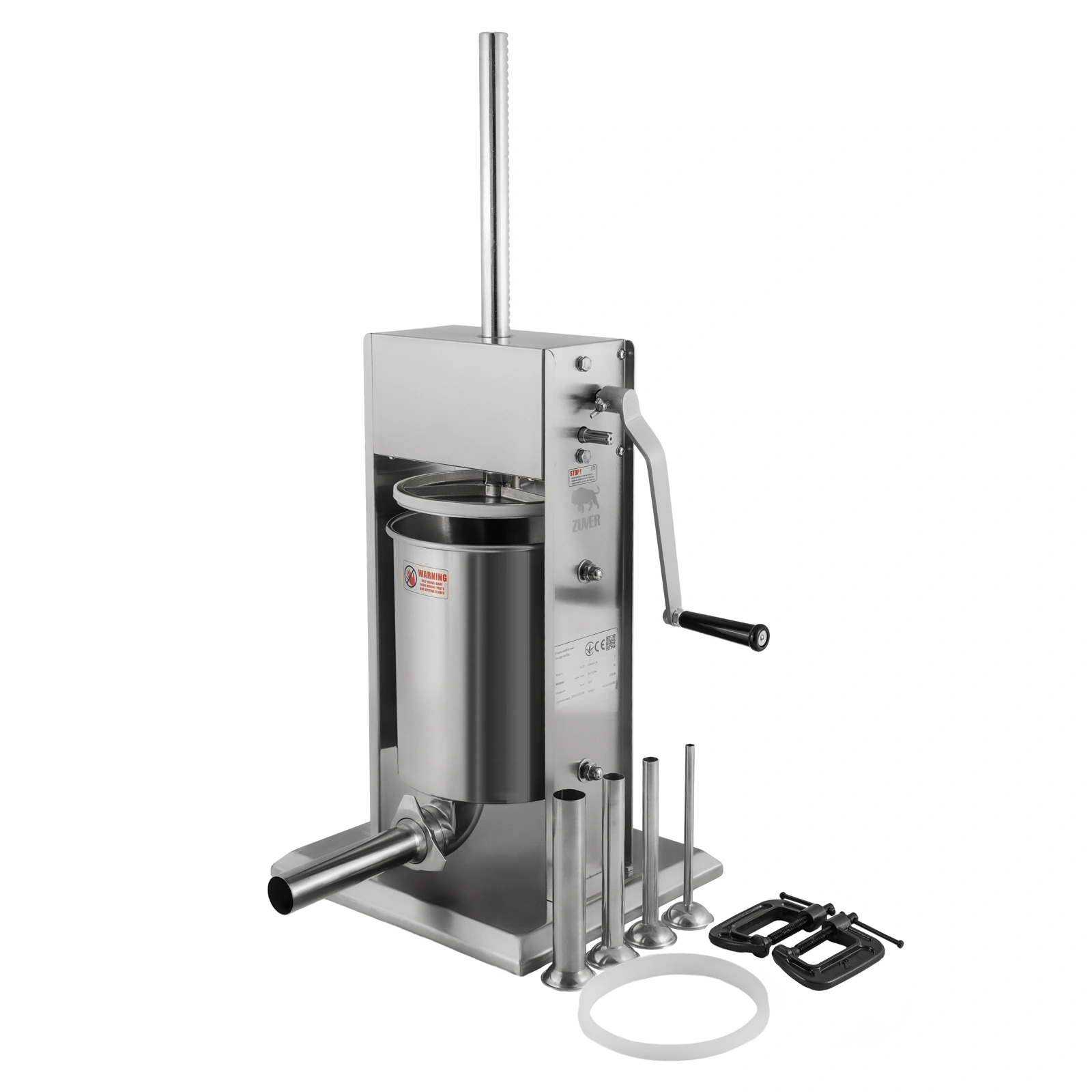 Шприц ковбасний ZUVER Stuffer Vertical 10 (SV-10) корпус нержавіюча сталь S/S201 (преміальна марка), міцні шестерні, 2 швидкості, 5 насадок, 2 ущільнювальні кільця 