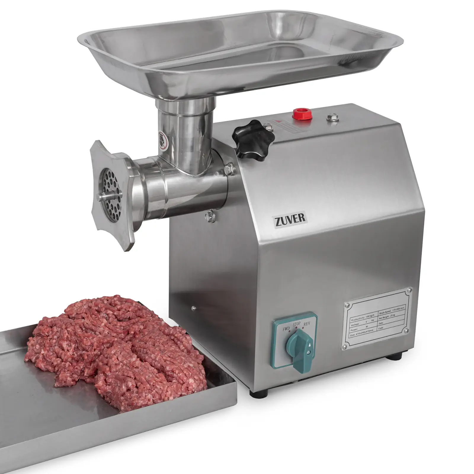 М'ясорубка професійна ZUVER 12 Grinder LUX 850W Reverse мотор мідний, горловина з нержавіючої сталі, реверс постійний