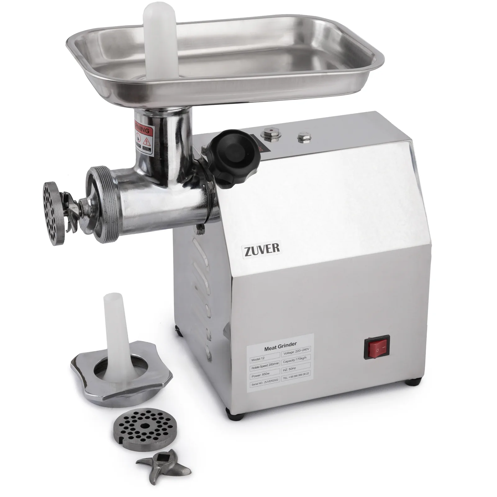 М'ясорубка професійна ZUVER 12 Grinder Profi Budget 850W мотор алюміній, горловина зі сталі