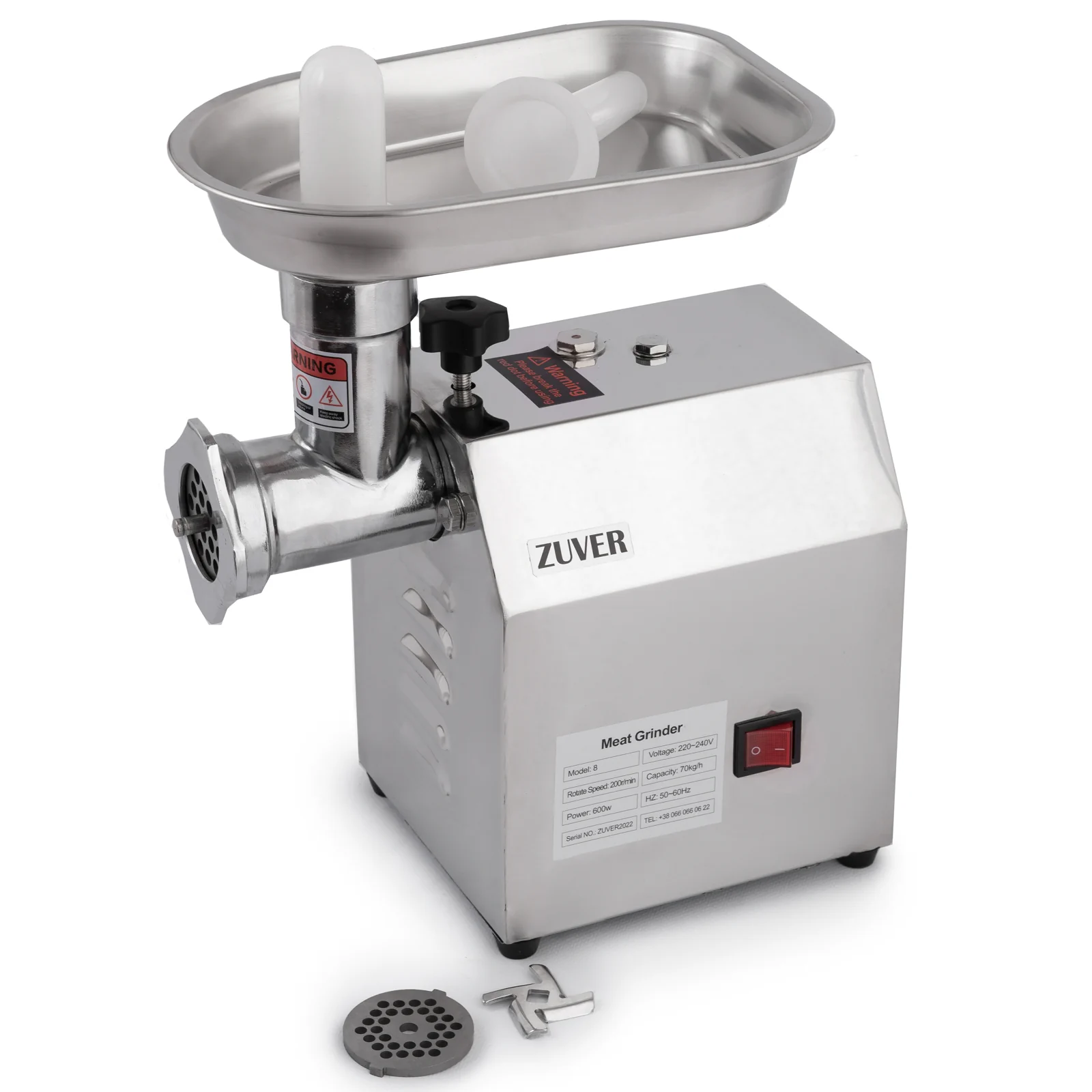 М'ясорубка професійна ZUVER 8 Grinder Profi Budget 600W мотор алюміній, горловина зі сталі