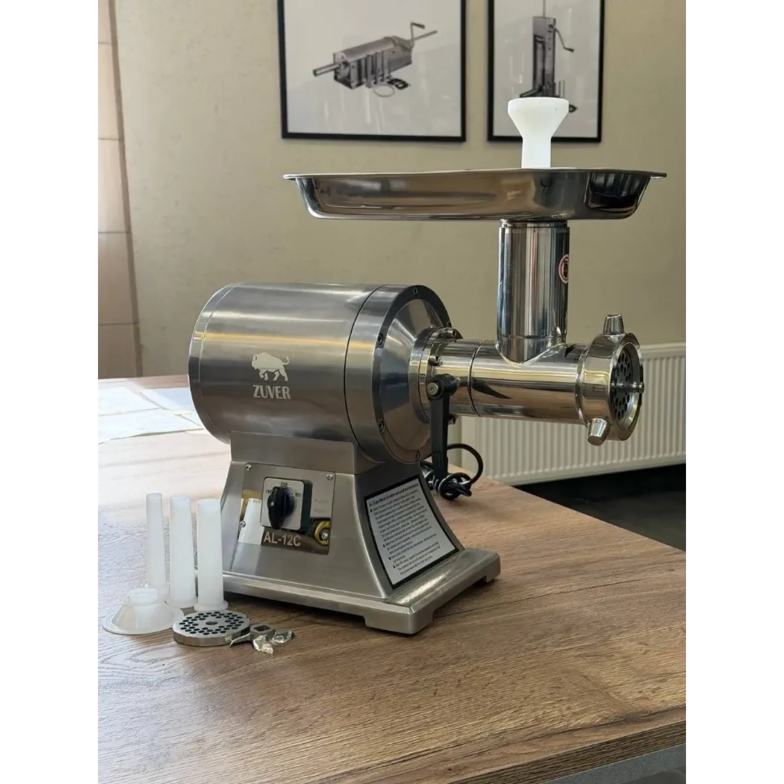 М'ясорубка професійна ZUVER 12 Grinder ALC 650W Reverse мотор мідний, горловина з нержавіючої сталі, реверс постійний, 150 кг/год