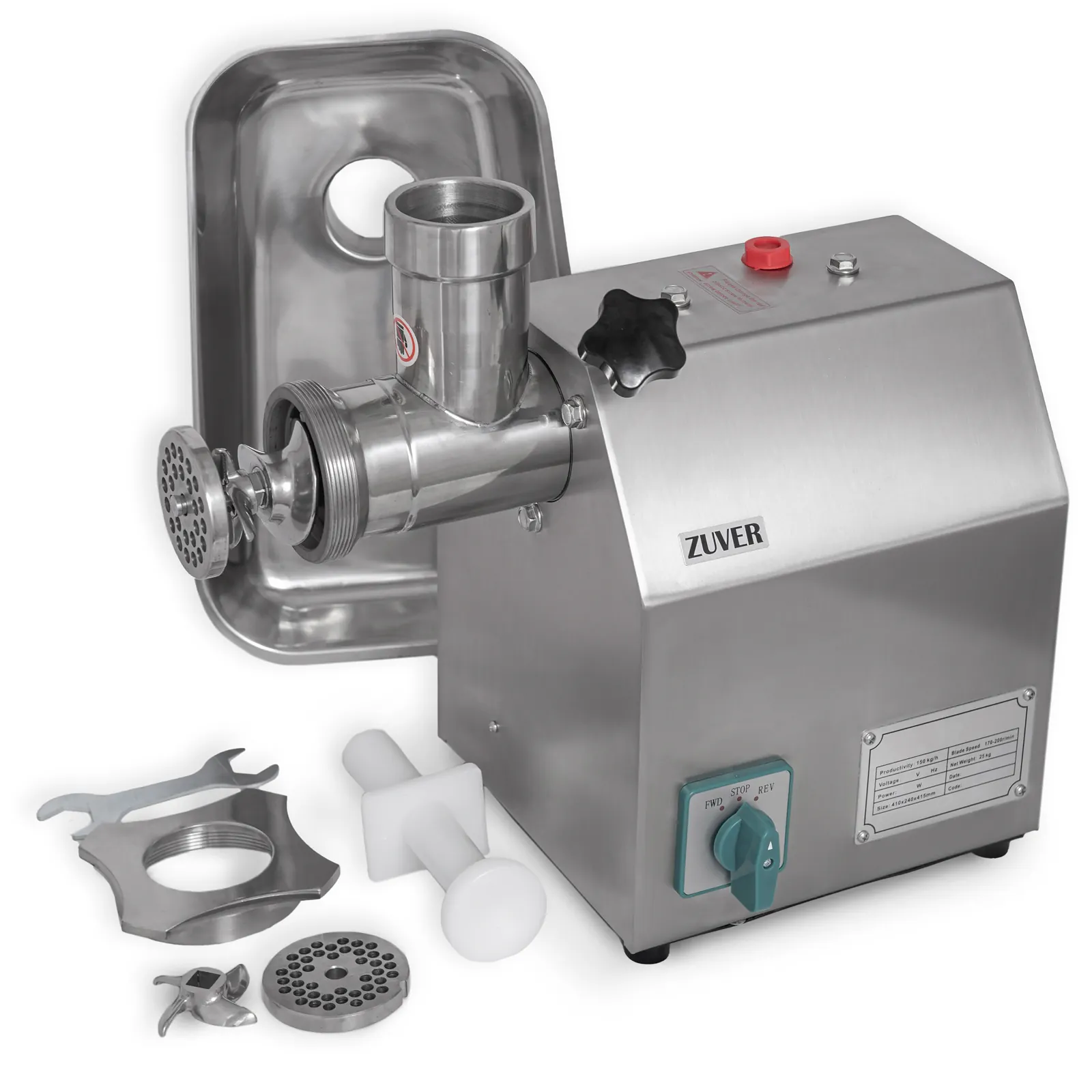 М'ясорубка професійна ZUVER 12 Grinder LUX 850W Reverse мотор мідний, горловина з нержавіючої сталі, реверс постійний