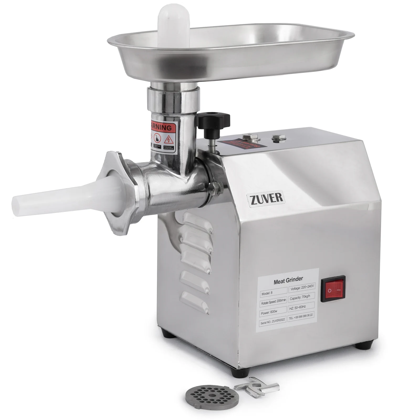 М'ясорубка професійна ZUVER 8 Grinder Profi Budget 600W мотор алюміній, горловина зі сталі