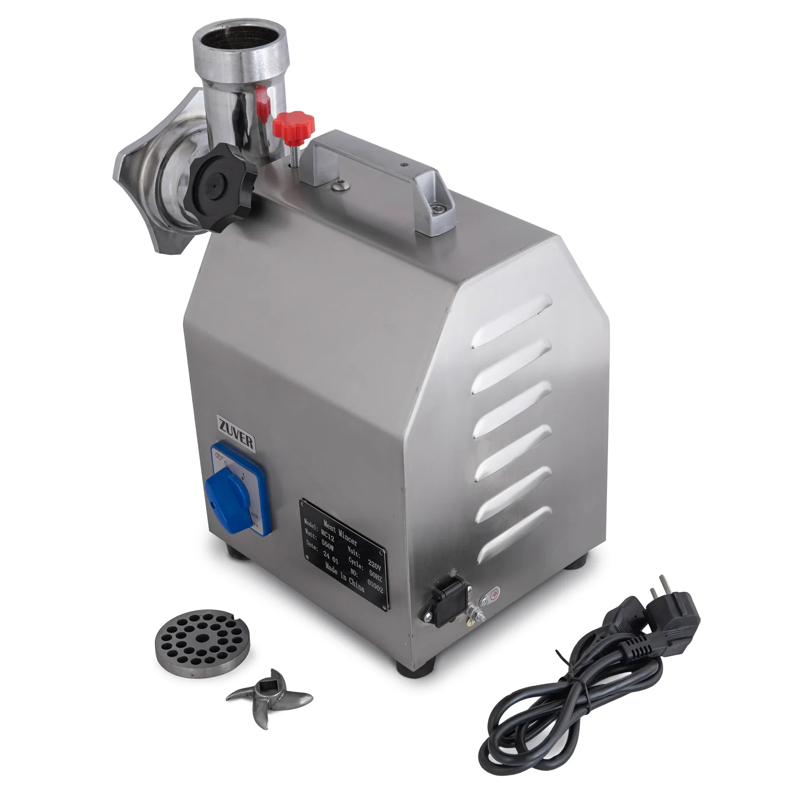 М'ясорубка професійна ZUVER Holder 850W мотор алюміній горловина з сталі, непостійний реверс, ручка для перенесення