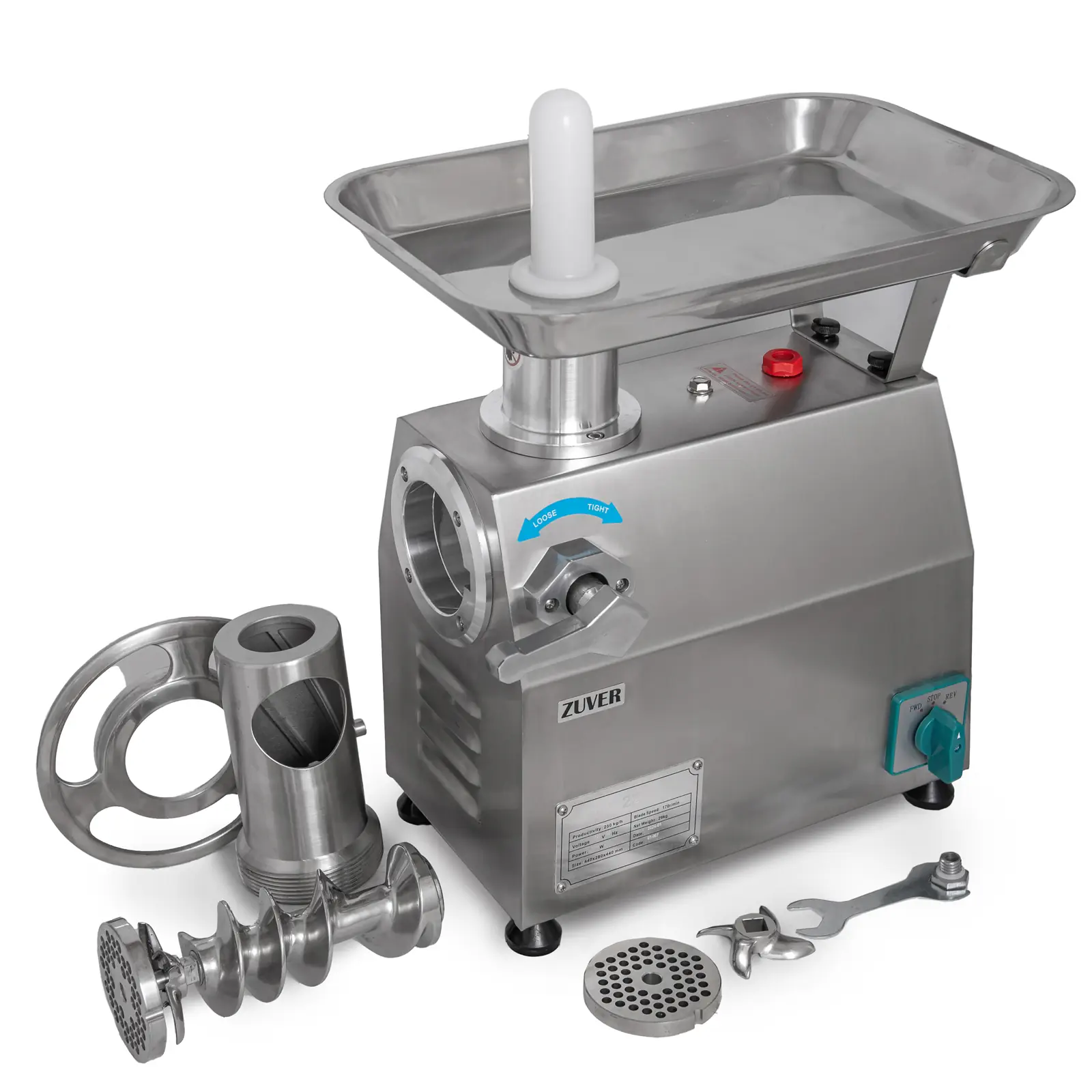 М'ясорубка промислова ZUVER 22 Grinder LUX 1100W Reverse мотор мідний, горловина з нержавіючої сталі, реверс постійний