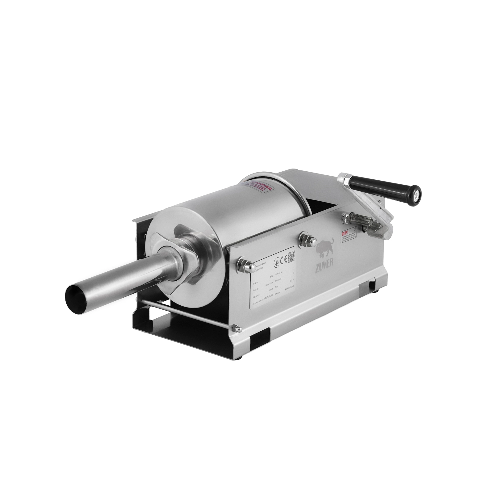 Шприц ковбасний ZUVER Stuffer Horizontal 3 (SH-3) корпус нержавіюча сталь S/S201 (преміальна марка), міцні шестерні, 2 швидкості, 5 насадок, 2 ущільнювальні кільця