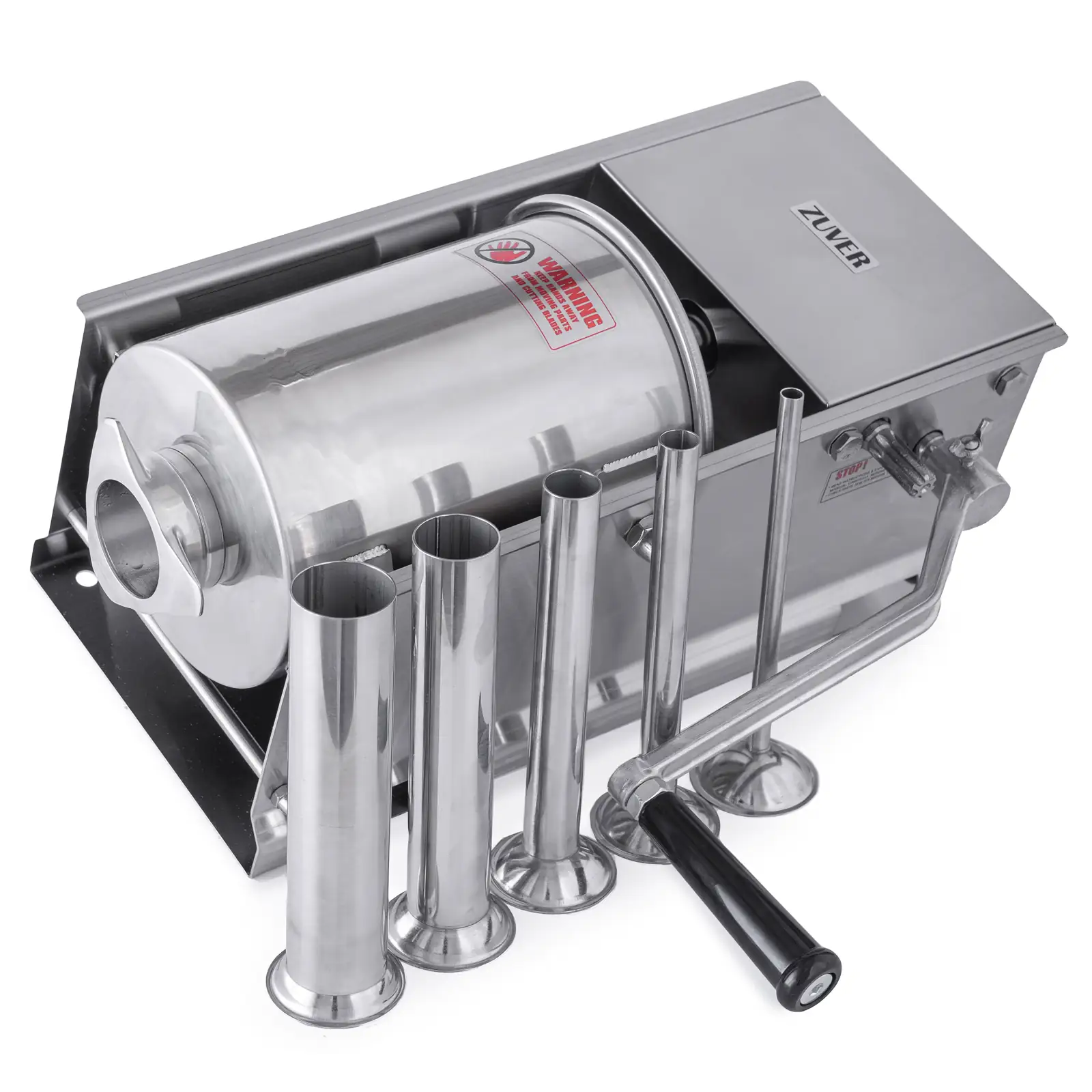 Шприц ковбасний ZUVER Stuffer Horizontal 3 (SH-3) корпус нержавіюча сталь S/S201 (преміальна марка), міцні шестерні, 2 швидкості, 5 насадок, 2 ущільнювальні кільця