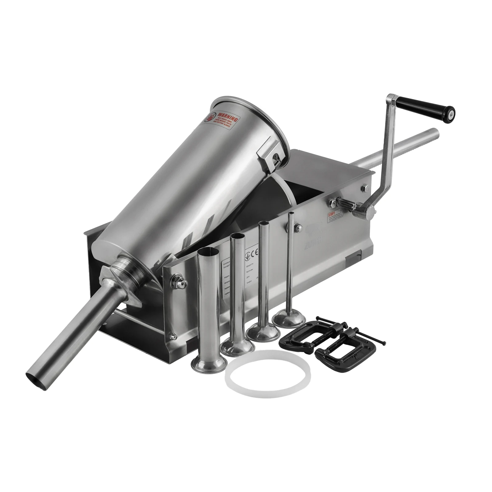 Шприц ковбасний ZUVER Stuffer Horizontal 5 (SH-5) корпус нержавіюча сталь S/S201 (преміальна марка), міцні шестерні, 2 швидкості, 5 насадок, 2 ущільнювальні кільця