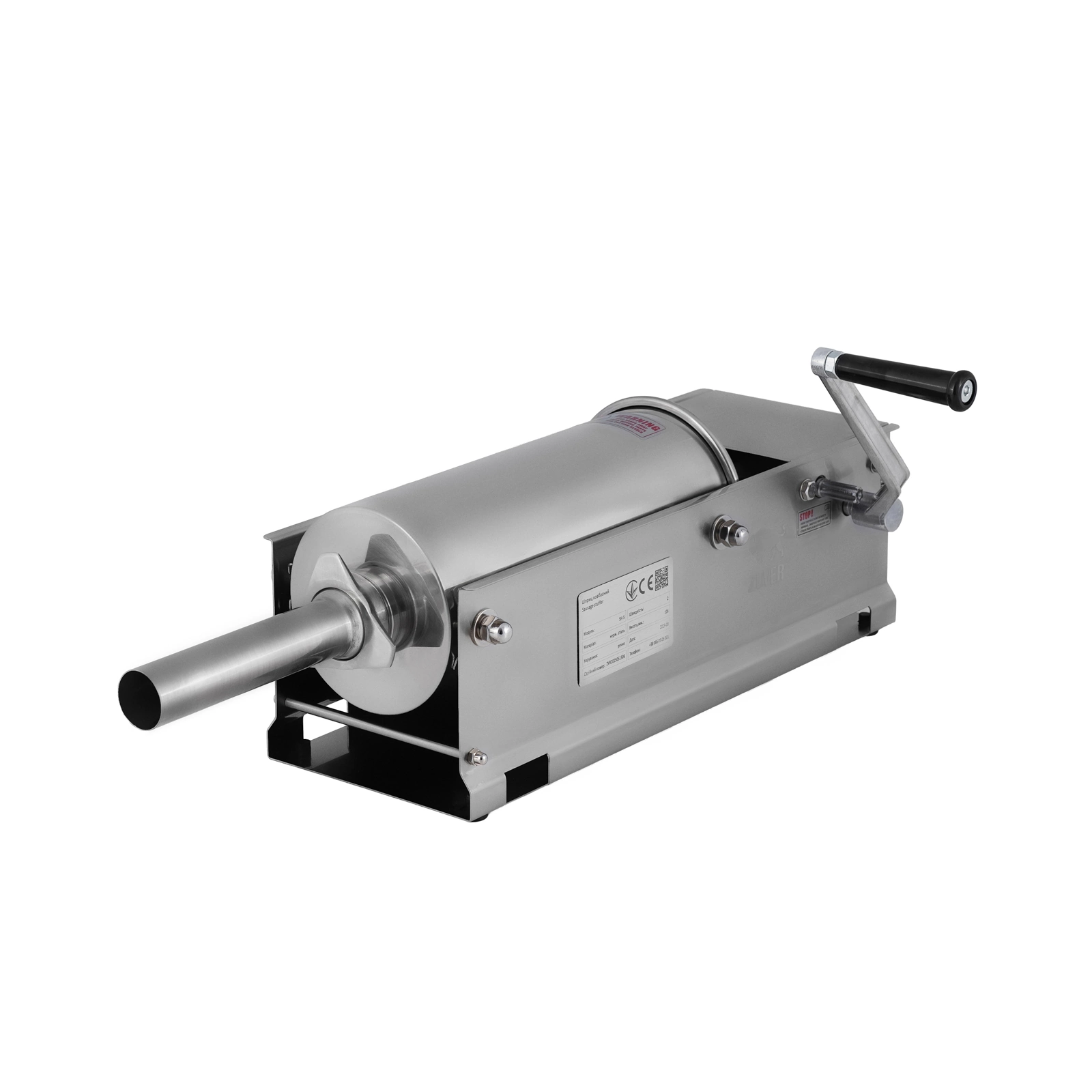 Шприц ковбасний ZUVER Stuffer Horizontal 5 (SH-5) корпус нержавіюча сталь S/S201 (преміальна марка), міцні шестерні, 2 швидкості, 5 насадок, 2 ущільнювальні кільця