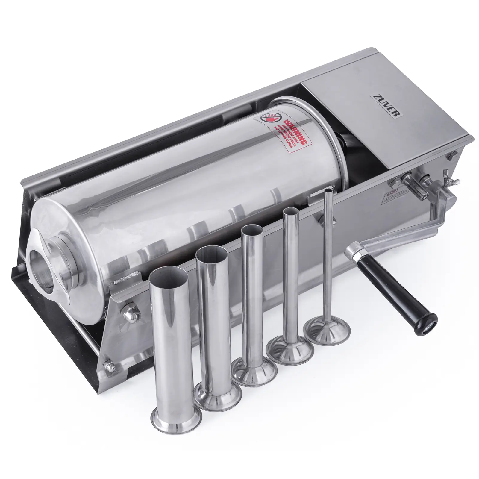 Шприц ковбасний ZUVER Stuffer Horizontal 5 (SH-5) корпус нержавіюча сталь S/S201 (преміальна марка), міцні шестерні, 2 швидкості, 5 насадок, 2 ущільнювальні кільця