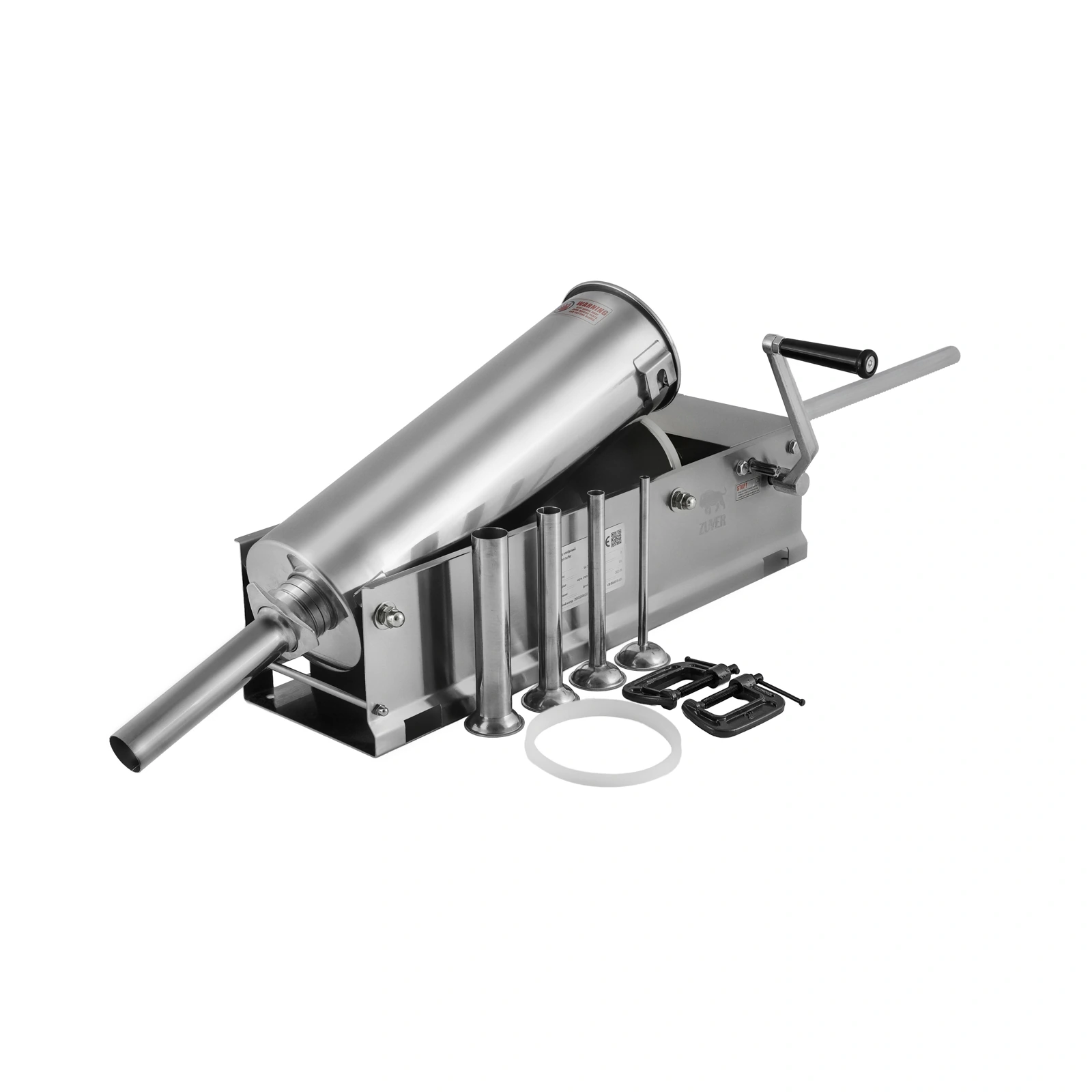Шприц ковбасний ZUVER Stuffer Horizontal 7 (SH-7) корпус нержавіюча сталь S/S201 (преміальна марка), міцні шестерні, 2 швидкості, 5 насадок, 2 ущільнювальні кільця