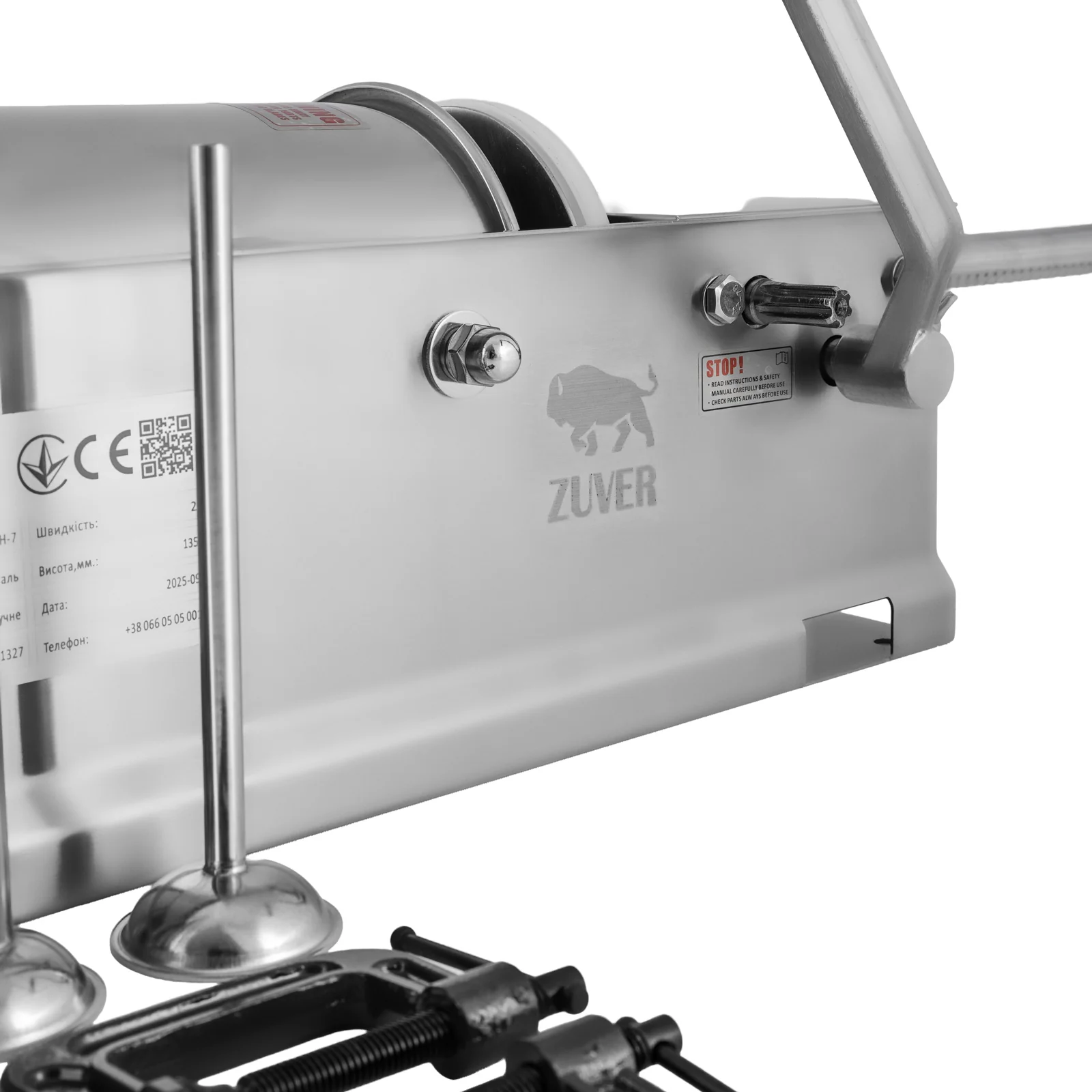 Шприц ковбасний ZUVER Stuffer Horizontal 7 (SH-7) корпус нержавіюча сталь S/S201 (преміальна марка), міцні шестерні, 2 швидкості, 5 насадок, 2 ущільнювальні кільця