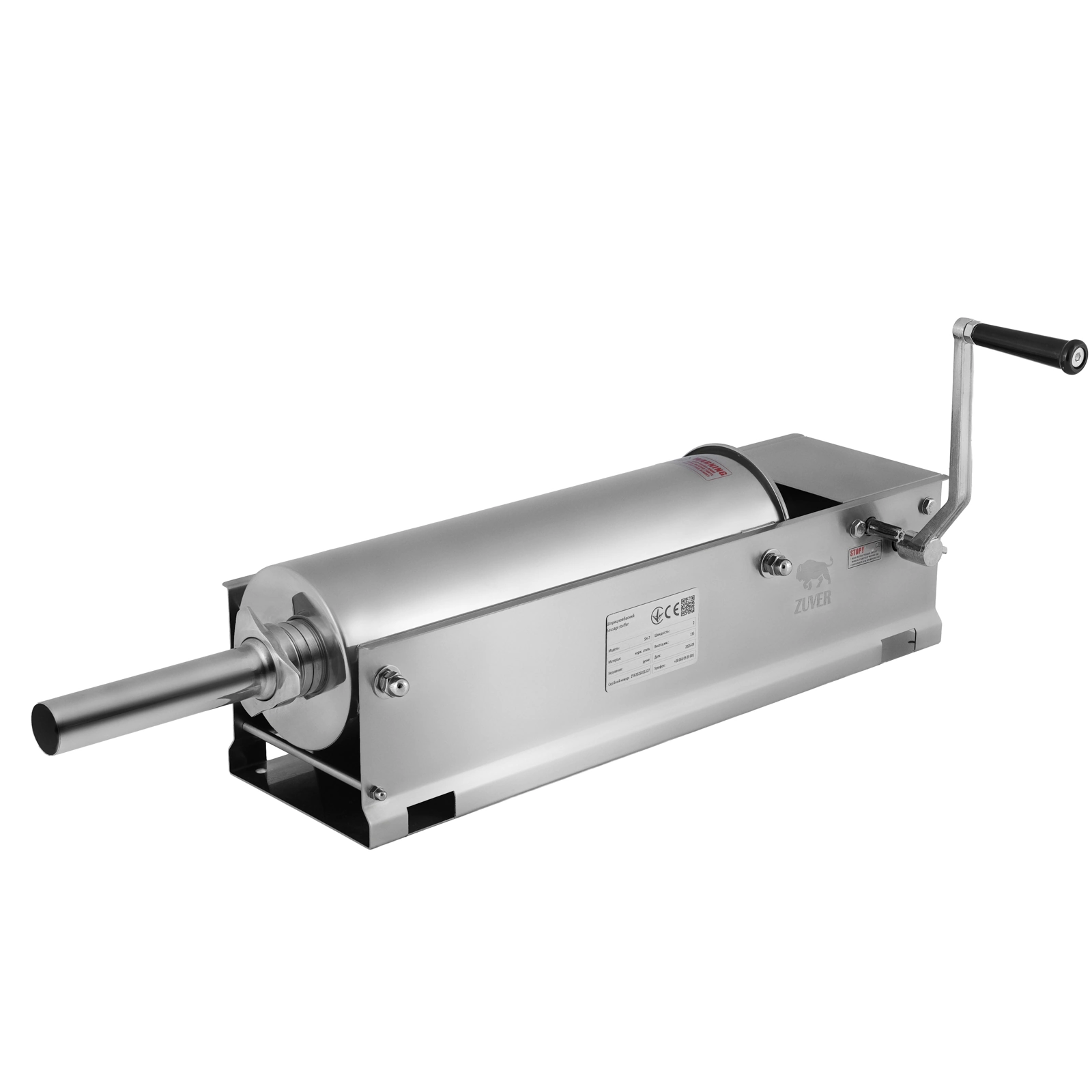 Шприц ковбасний ZUVER Stuffer Horizontal 7 (SH-7) корпус нержавіюча сталь S/S201 (преміальна марка), міцні шестерні, 2 швидкості, 5 насадок, 2 ущільнювальні кільця
