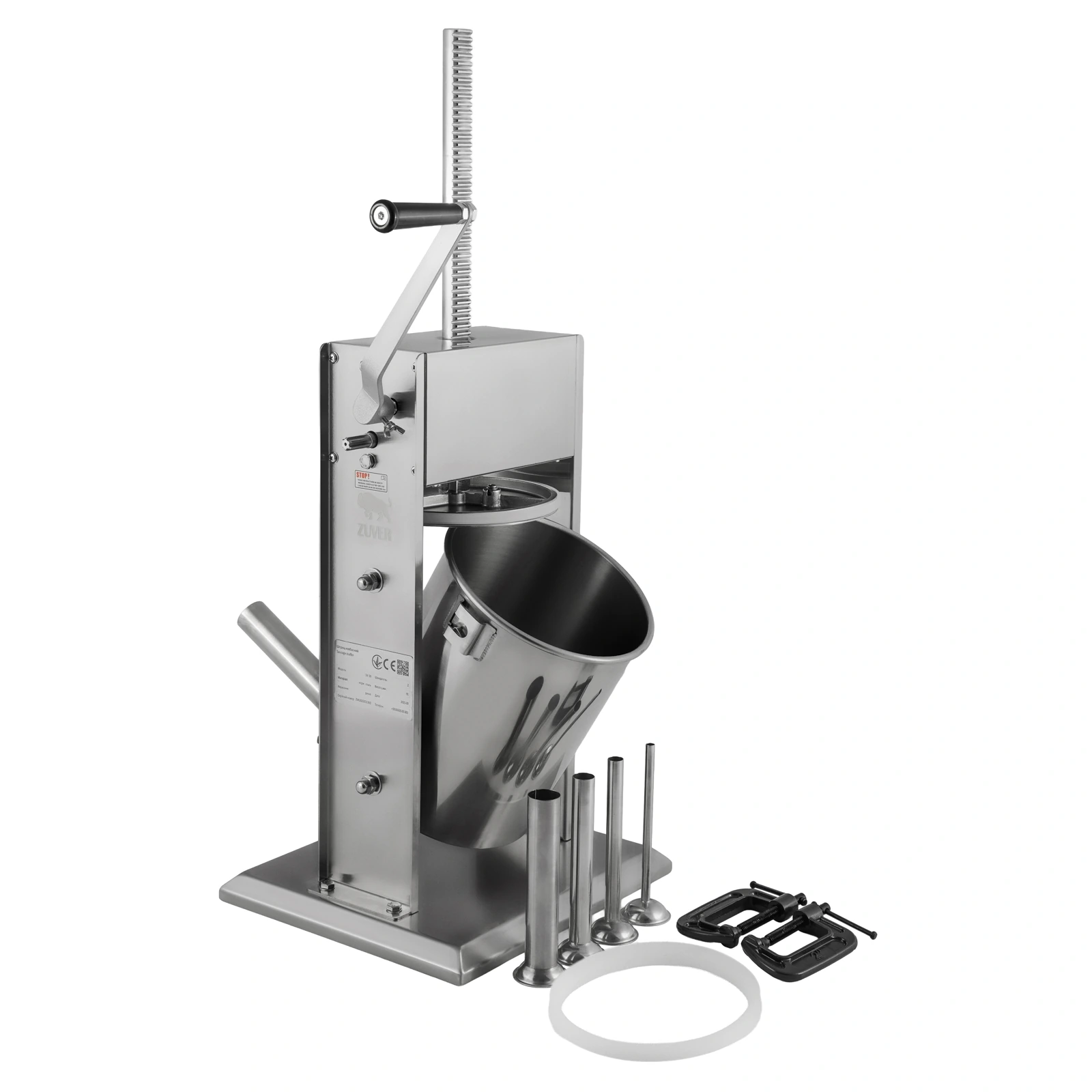 Шприц ковбасний ZUVER Stuffer Vertical 10 (SV-10) корпус нержавіюча сталь S/S201 (преміальна марка), міцні шестерні, 2 швидкості, 5 насадок, 2 ущільнювальні кільця 