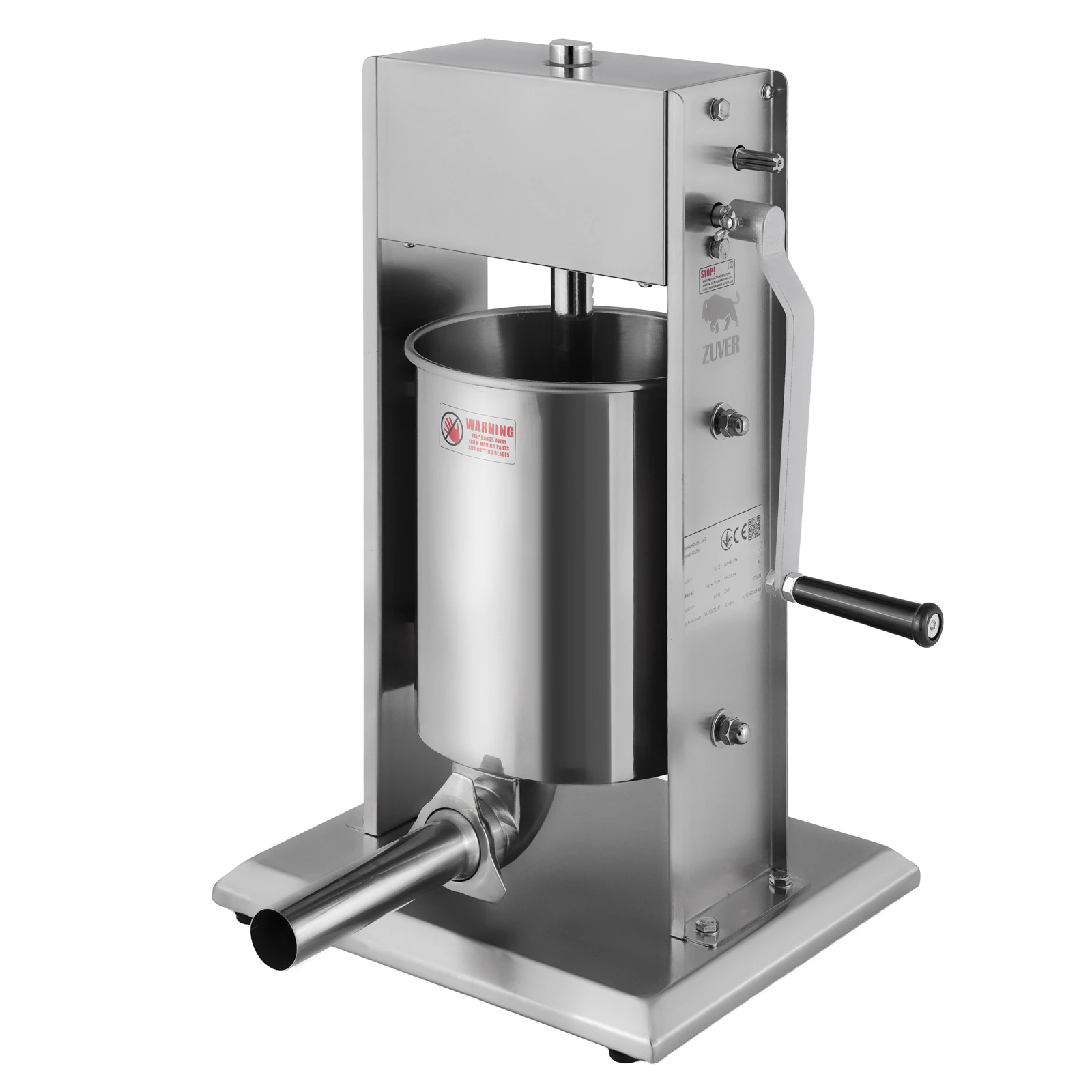 Шприц ковбасний ZUVER Stuffer Vertical 10 (SV-10) корпус нержавіюча сталь S/S201 (преміальна марка), міцні шестерні, 2 швидкості, 5 насадок, 2 ущільнювальні кільця 
