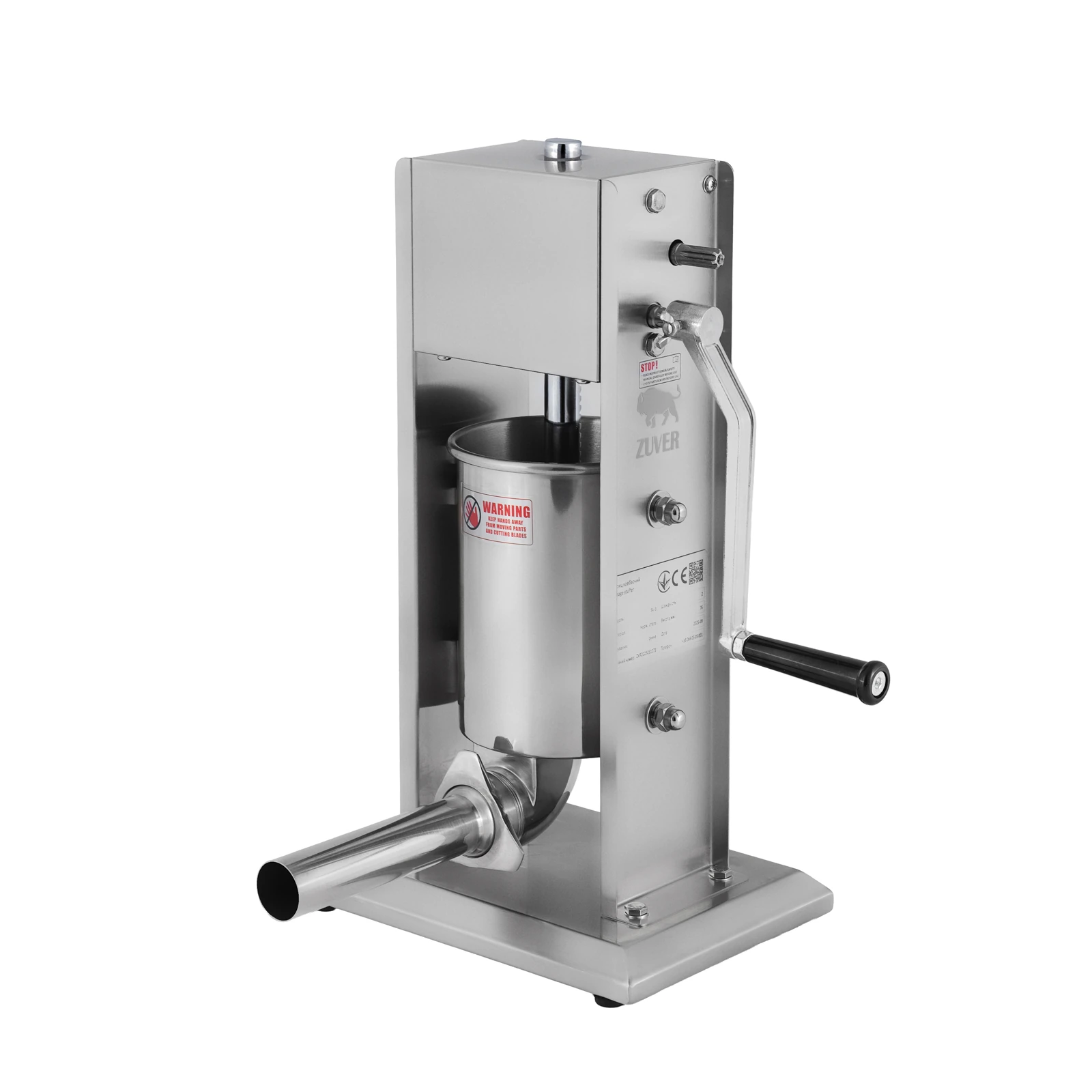 Шприц ковбасний ZUVER Stuffer Vertical 3 (SV-3) корпус нержавіюча сталь S/S201 (преміальна марка), міцні шестерні, 2 швидкості, 5 насадок, 2 ущільнювальні кільця