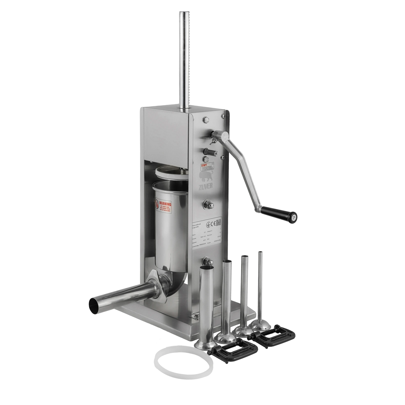Шприц ковбасний ZUVER Stuffer Vertical 3 (SV-3) корпус нержавіюча сталь S/S201 (преміальна марка), міцні шестерні, 2 швидкості, 5 насадок, 2 ущільнювальні кільця