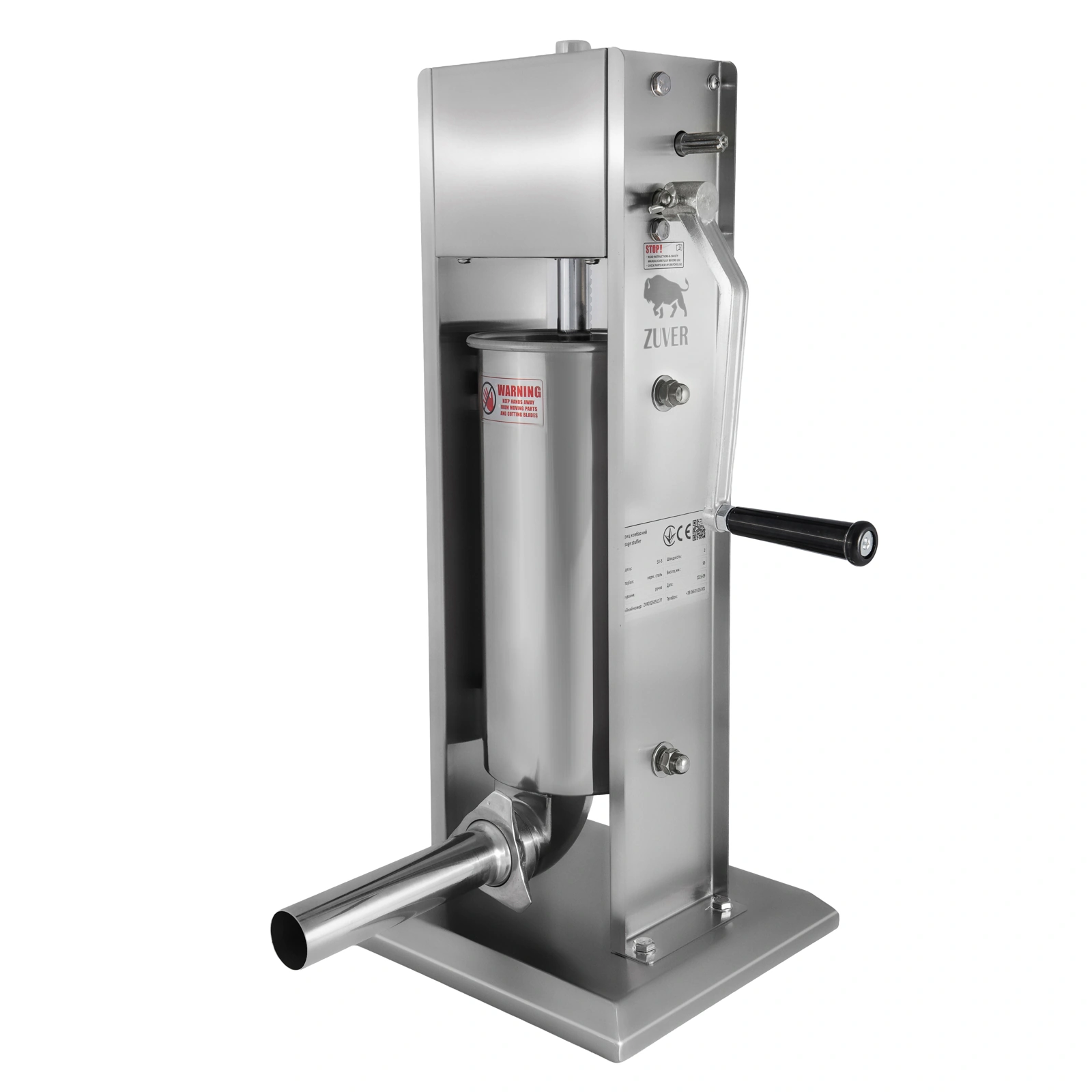 Шприц ковбасний ZUVER Stuffer Vertical 5 (SV-5) корпус нержавіюча сталь S/S201 (преміальна марка), міцні шестерні, 2 швидкості, 5 насадок, 2 ущільнювальні кільця