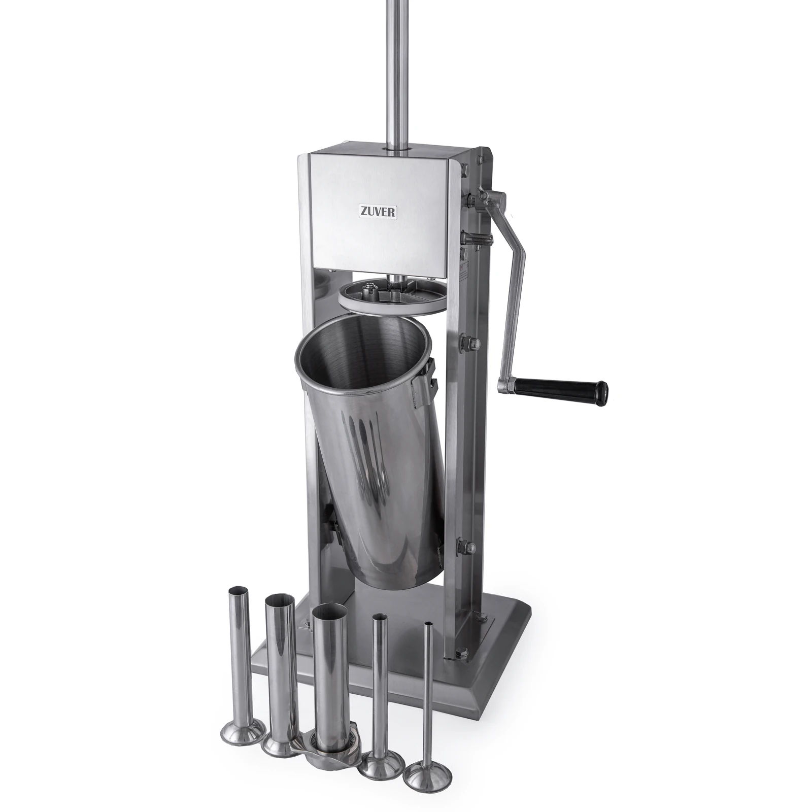 Шприц ковбасний ZUVER Stuffer Vertical 5 (SV-5) корпус нержавіюча сталь S/S201 (преміальна марка), міцні шестерні, 2 швидкості, 5 насадок, 2 ущільнювальні кільця