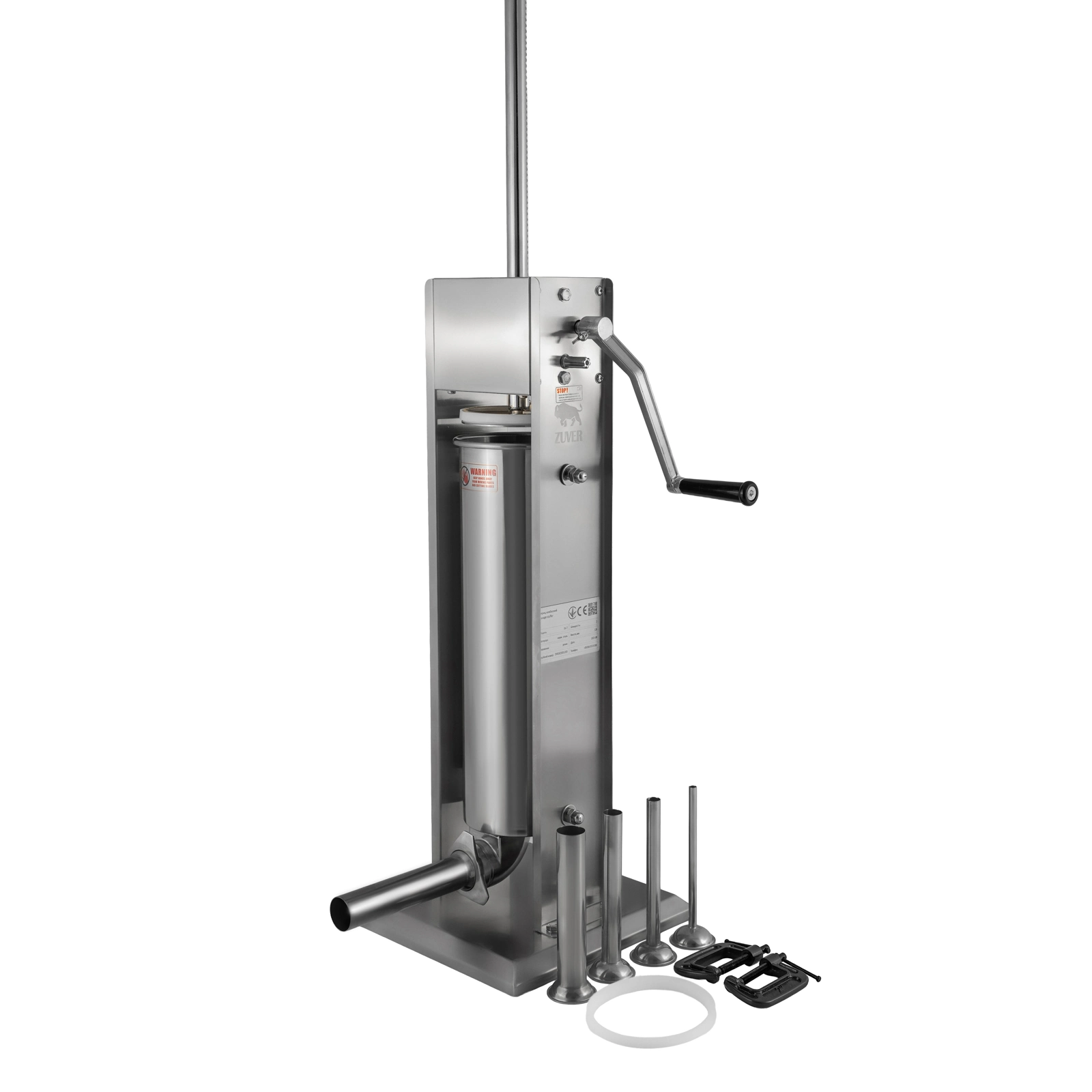 Шприц ковбасний ZUVER Stuffer Vertical 7 (SV-7) корпус нержавіюча сталь S/S201 (преміальна марка), міцні шестерні, 2 швидкості, 5 насадок, 2 ущільнювальні кільця