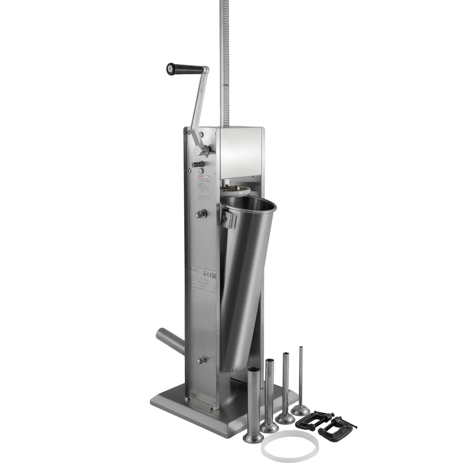 Шприц ковбасний ZUVER Stuffer Vertical 7 (SV-7) корпус нержавіюча сталь S/S201 (преміальна марка), міцні шестерні, 2 швидкості, 5 насадок, 2 ущільнювальні кільця