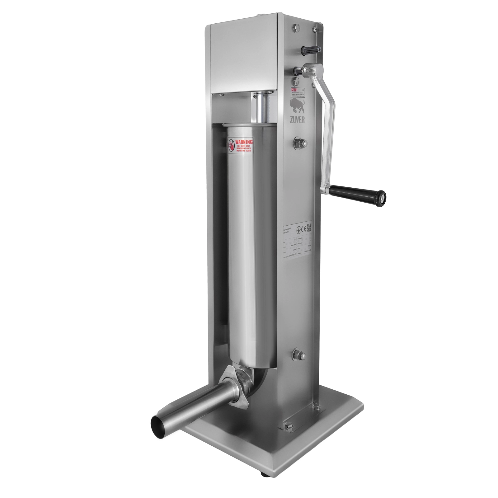 Шприц ковбасний ZUVER Stuffer Vertical 7 (SV-7) корпус нержавіюча сталь S/S201 (преміальна марка), міцні шестерні, 2 швидкості, 5 насадок, 2 ущільнювальні кільця